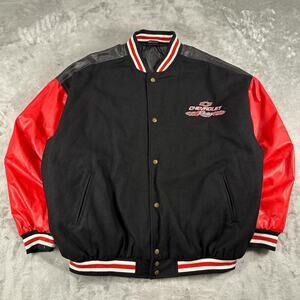 Chevrolet Racing Varsity Jacket XXXL Black Red Faux wool Leather Snap